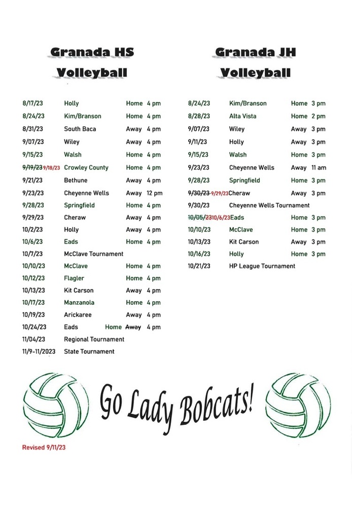  Revised (9/11/23) Volleyball Schedule 